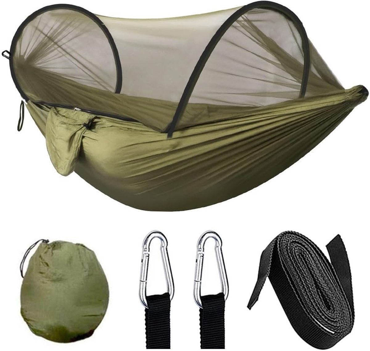 Dailygoods- Hangmat 260 x 140 cm - Draagbare Hangmat - Muggennet - 300 kg Draagkracht - Hoogwaardig Nylon - Inclusief Ophangriemen en Reistas - Campinghangmat