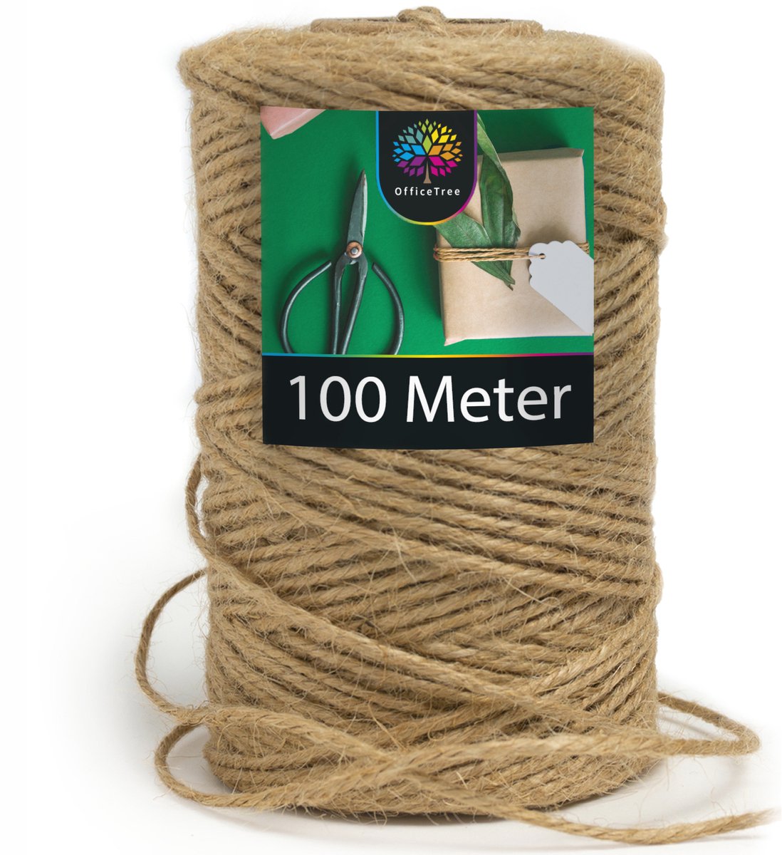 OfficeTree 100 m jute-knutselkoord 2 mm – knutselkoord – natuurkordel – pakkoord van natuurlijke vezels – jute-koord – jute-lint voor tuinbenodigdheden, cadeauverpakking en decoratie