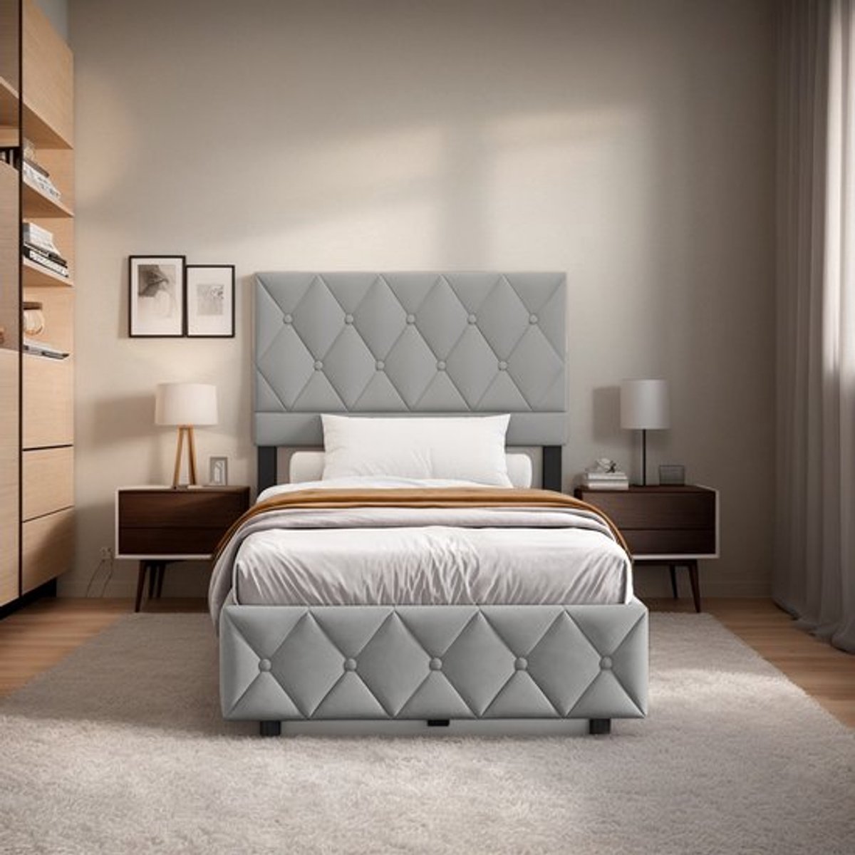 Blasz Bedboxspring – Boxspringbed – Gestoffeerd Bed – Tweepersoonsbed – Boxspringbed Met Opbergruimte – 180x200 cm – Hydraulische Lift – Luxe Lichtgrijze Velvet Taupe
