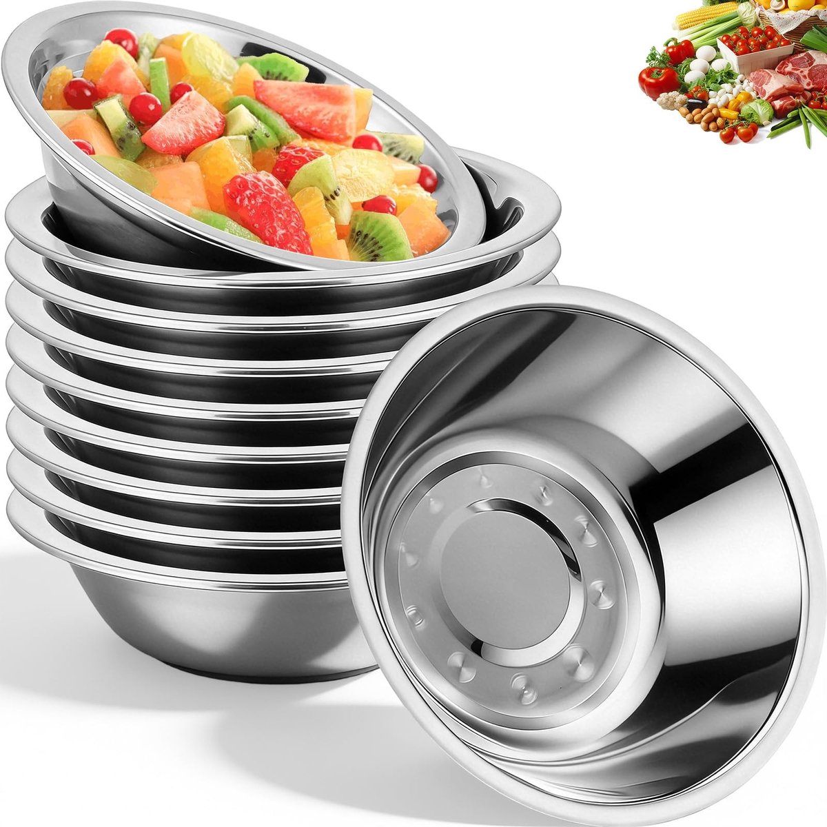Dailygoods- Kommen Set van 10 - Roestvrij Staal - Snackkommen - Stapelbare Schalen - Makkelijk te Reinigen - Hoogglans Gepolijst - Mengkommen