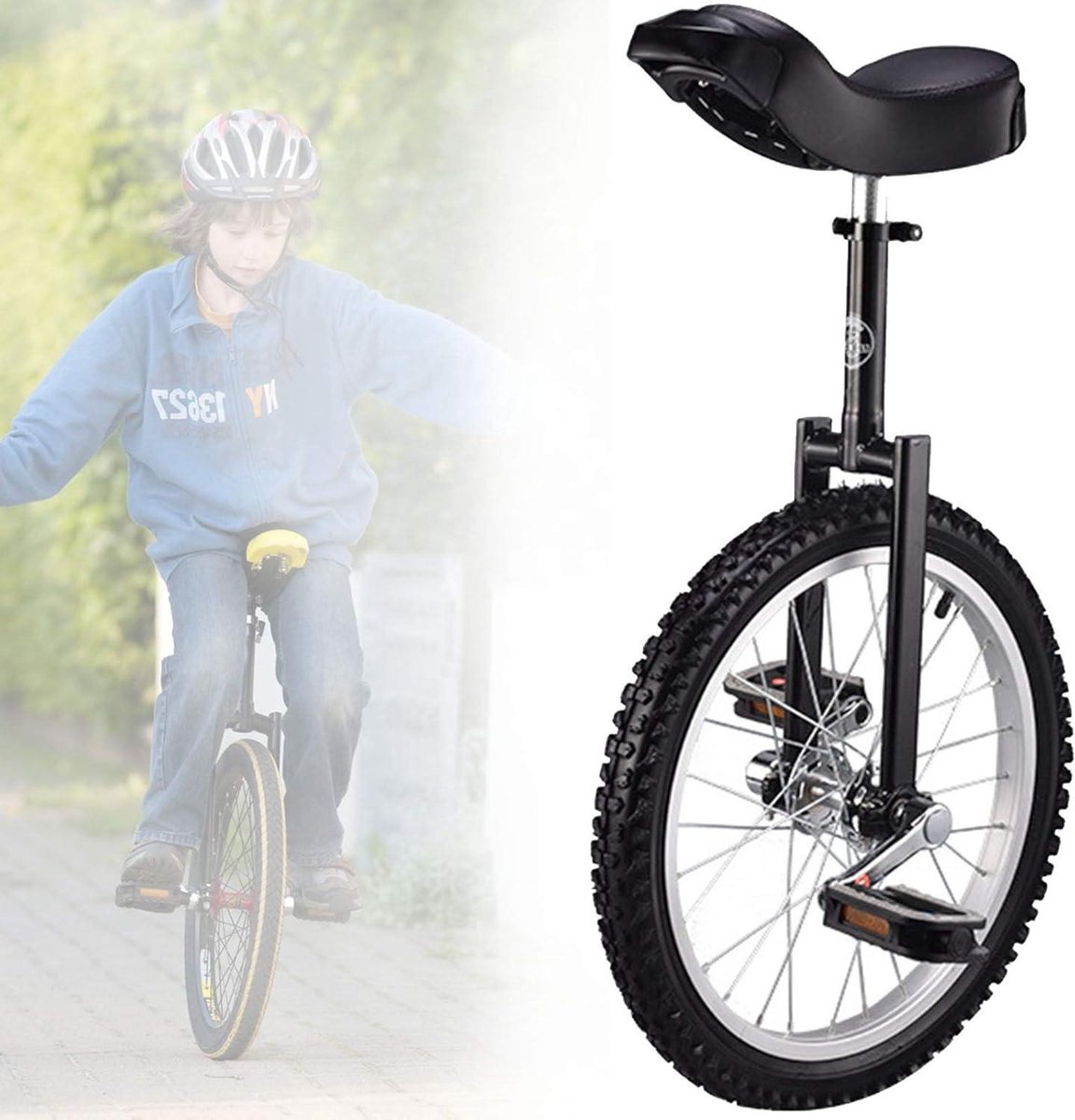 Eenwieler - Loopfiets - Buitensporten - Antislip banden - 18 inch wiel - Zwart