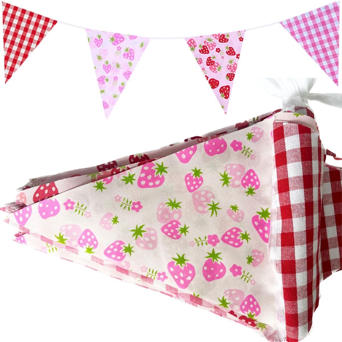 Dailygoods- Wimpelbanner 25 Meter - Dubbelzijdige Stof - Driehoek Vlaggen - Feestdecoratie - Aardbei Rood/Roze - 60 Stuks Vlaggen