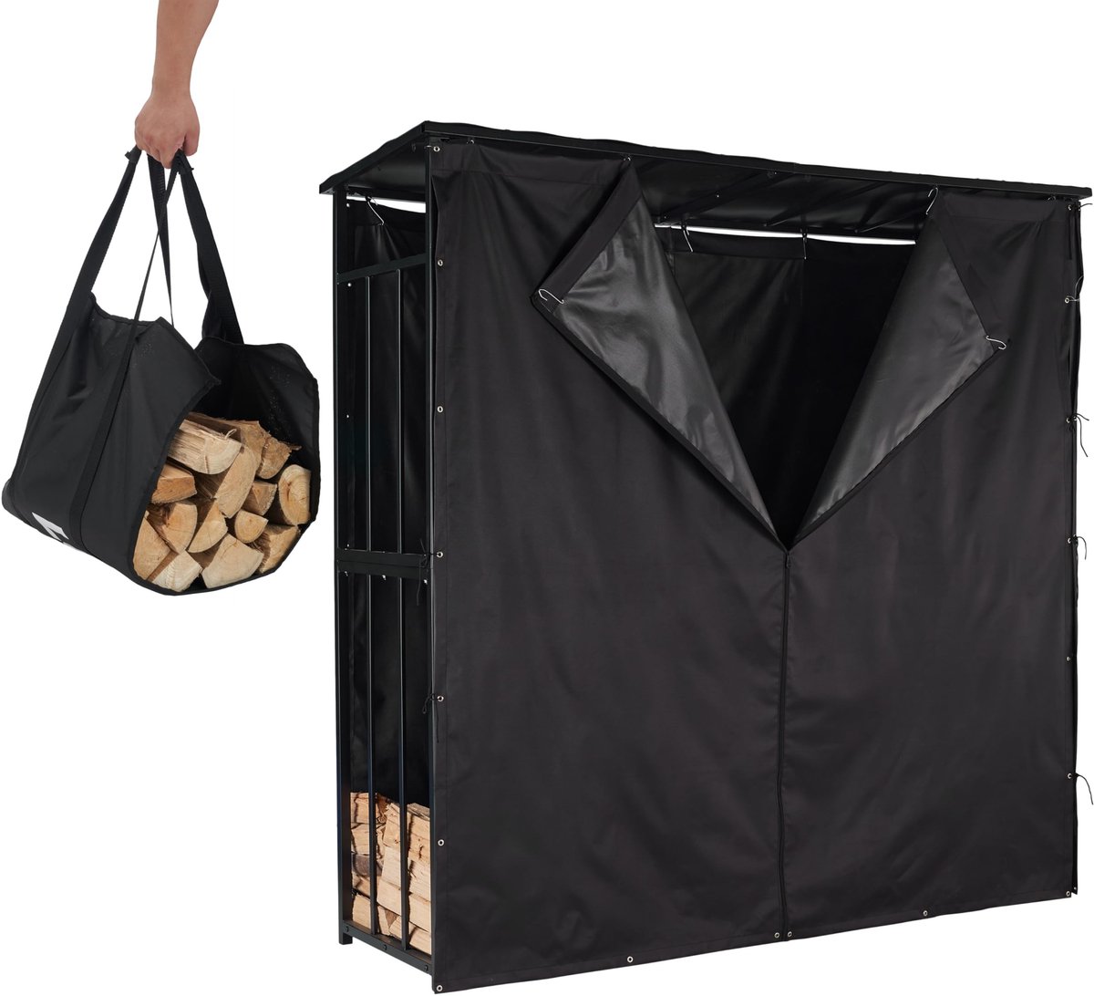 Dailygoods - Brandhoutrek met Dak en Beschermhoes - Waterdichte Houtopslag