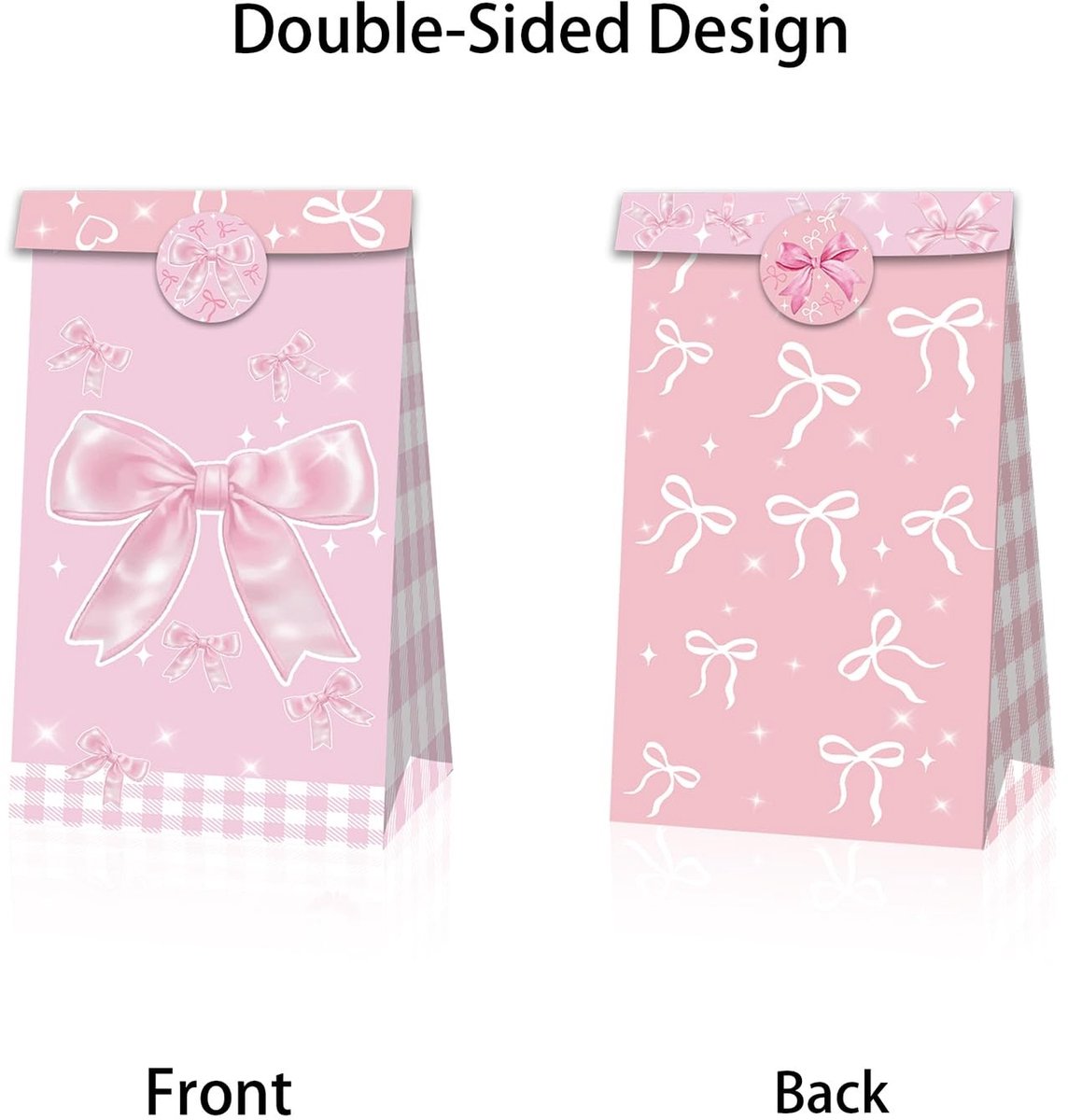 Dailygoods- Giftzakken 12 Stuks - Roze Boog - Verzegelende Stickers - Party Favor Bags - Goodiebag Tasjes - Feestdecoratie - Goodiebags
