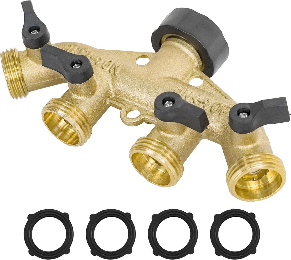Dailygoods - 4-weg waterverdeler van messing - Instelbare waterstroom