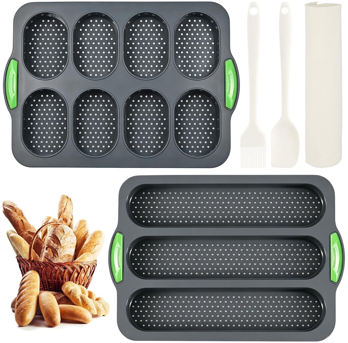 Dailygoods- Bakvorm 2 Stuks - Baguette Bakvorm met Antiaanbaklaag - Broodvorm voor in de Oven - Bakvorm voor Broodjes - Gelijkmatige Warmteverdeling - Ademend Gatontwerp