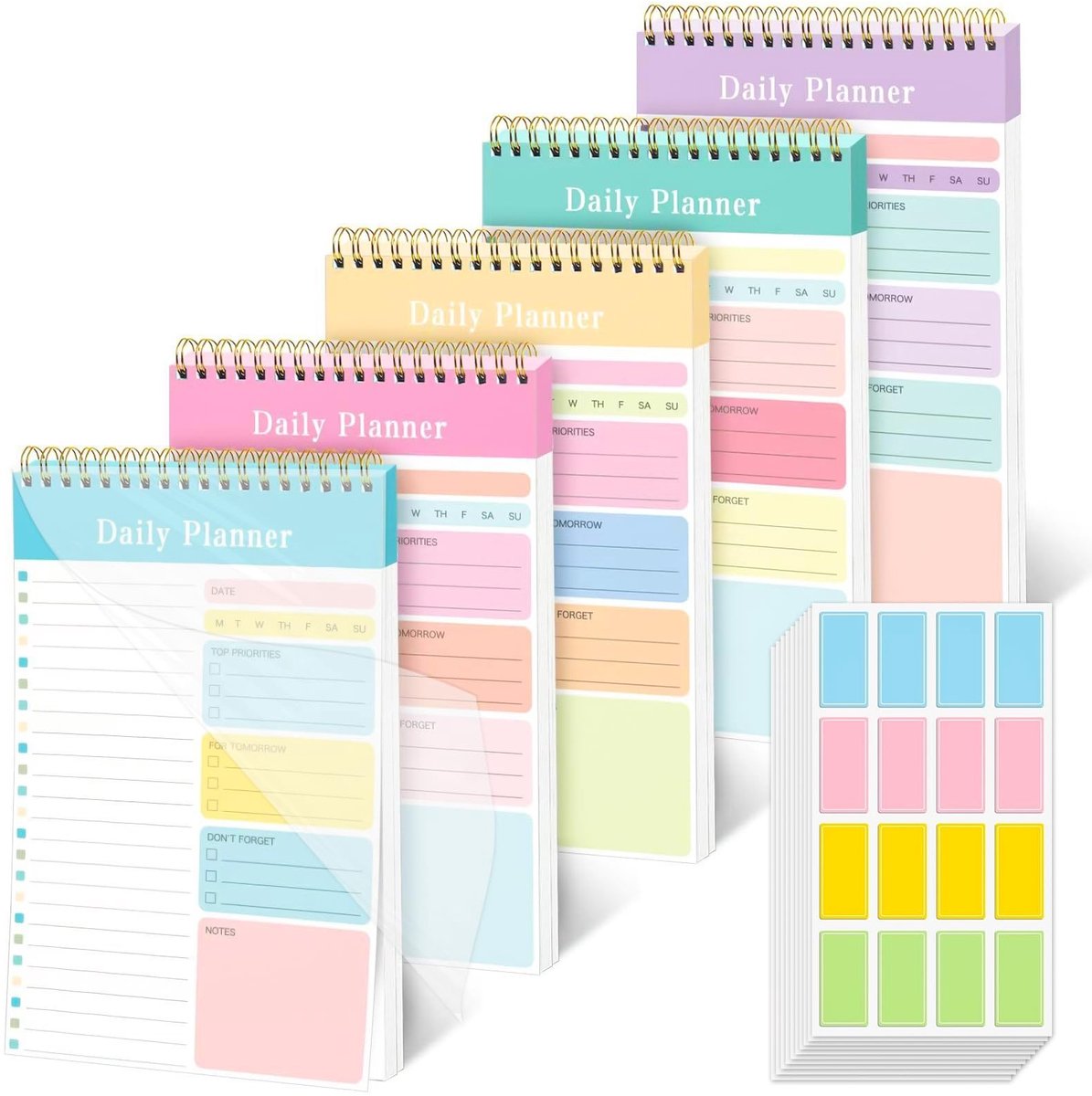 Dailygoods- Lijstenblok A5 - 5 Boeken - Spiraalgebonden - Scheurbaar - 12 x 20 cm - Labelstickers - Scheurvast Schrijfpapier - Notitieblok