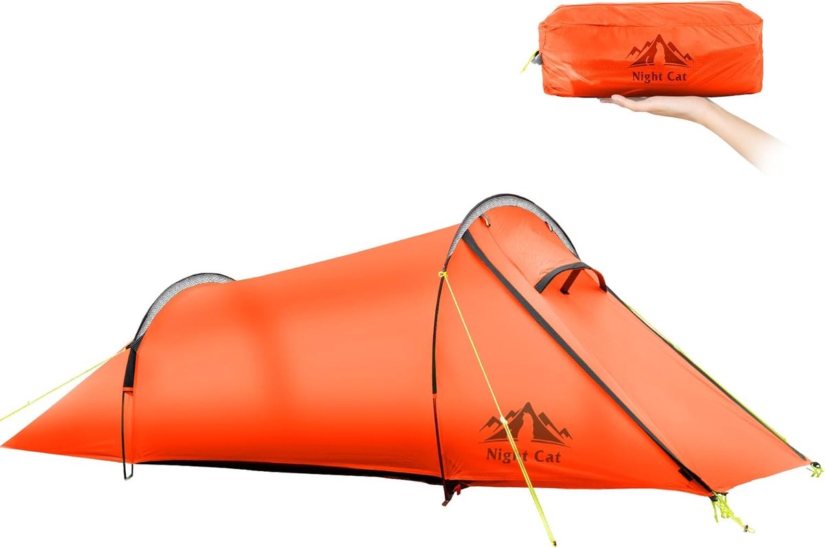 Night Cat Tunneltent 1 Persoon Waterdicht: Ultralicht Tent 1.5 KG voor Fietstocht Klein Pakformaat Kamperen Trekken