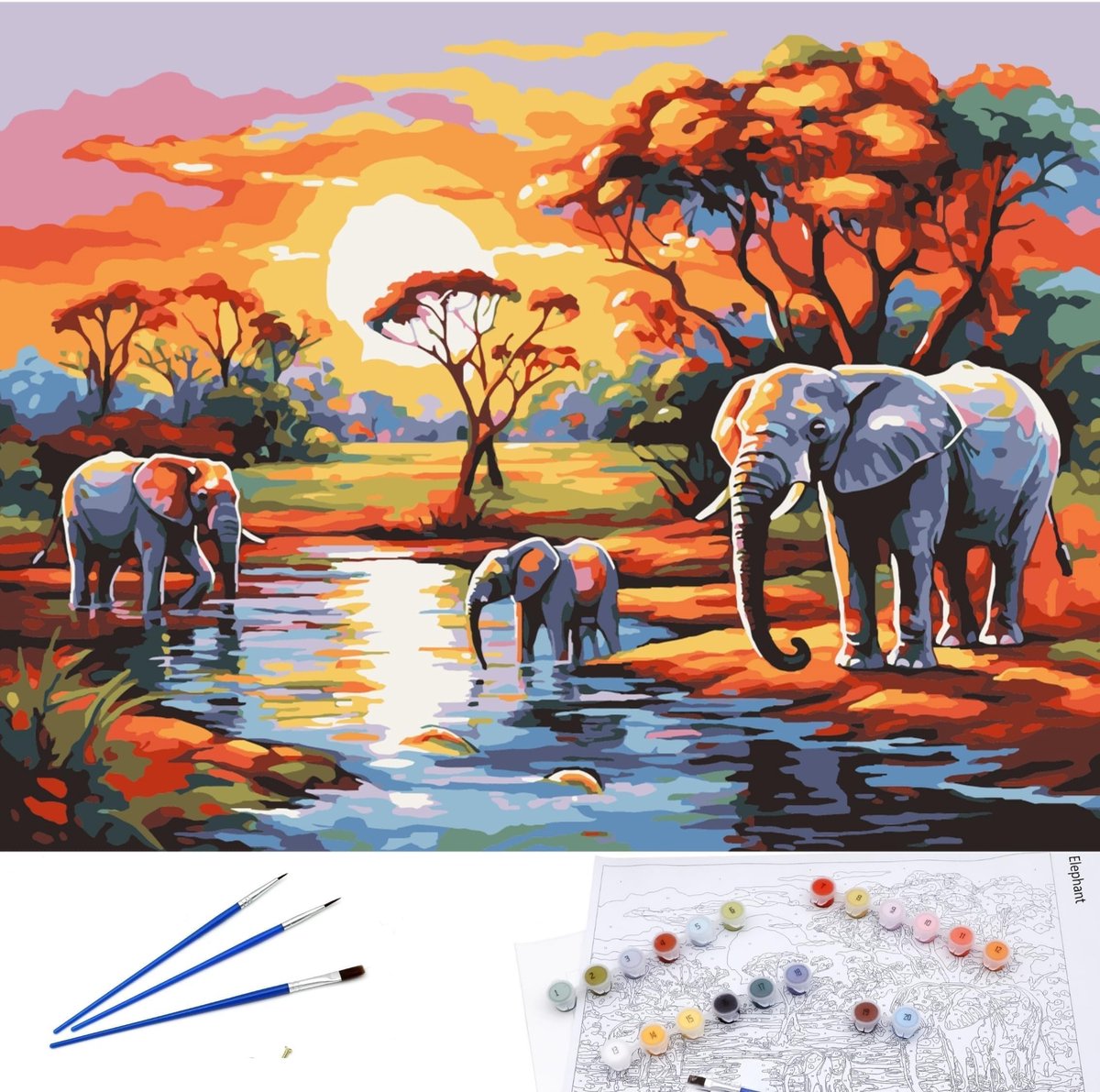 Solidchoice- Schilderen-op-nummer-canvas 30x40cm - 20 Kleuren - 2 Penselen - Compacte Opbergdoos - Ideaal voor Beginners/Kunstenaars - Perfect voor Creativiteit - Schilderpakket