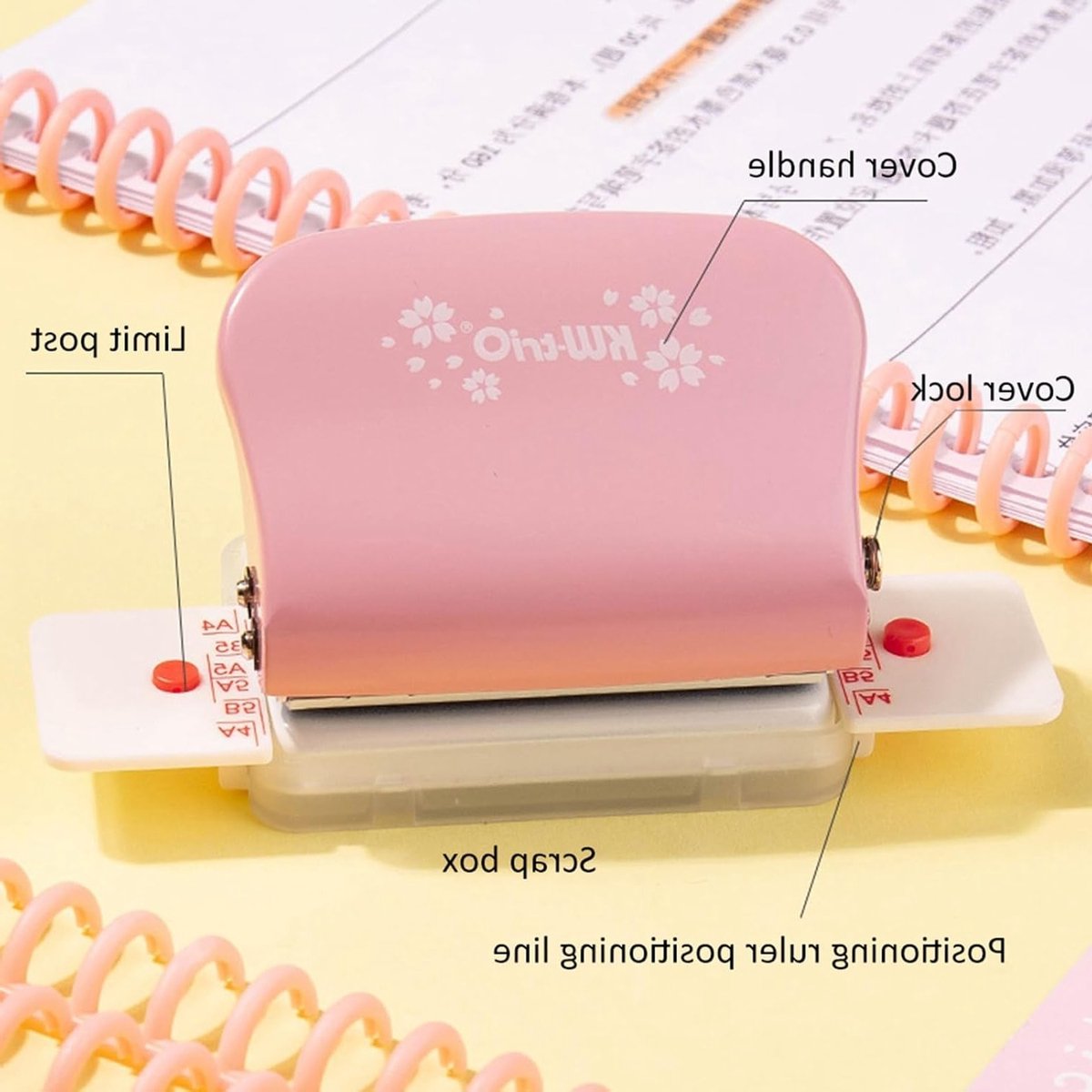 Handmatige Paper Hole Punch voor A4, A5 en B5 - 30, 20 en 26 gaten, ideaal voor knutselen, scrapbooken en kaarten maken, tot 5 vellen tegelijk, roze