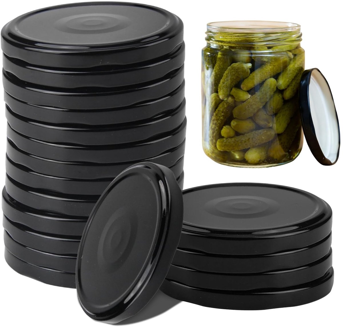 Dailygoods- Schroefdeksels Set van 30 - Metaal - Binnendiameter 82 mm - Zwart - Voorraadpotten - Kliktanden 6 - Jampotdeksels