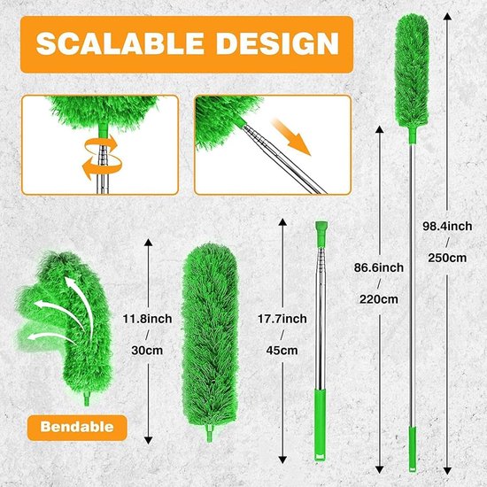 Dakgootborstel Lange Steel - Gootreiniger Dakonderhoud - Dakgoten Schoonmaken - Telescopisch Verstelbaar - Tot 2.5 Meter - Groen — afbeelding 3