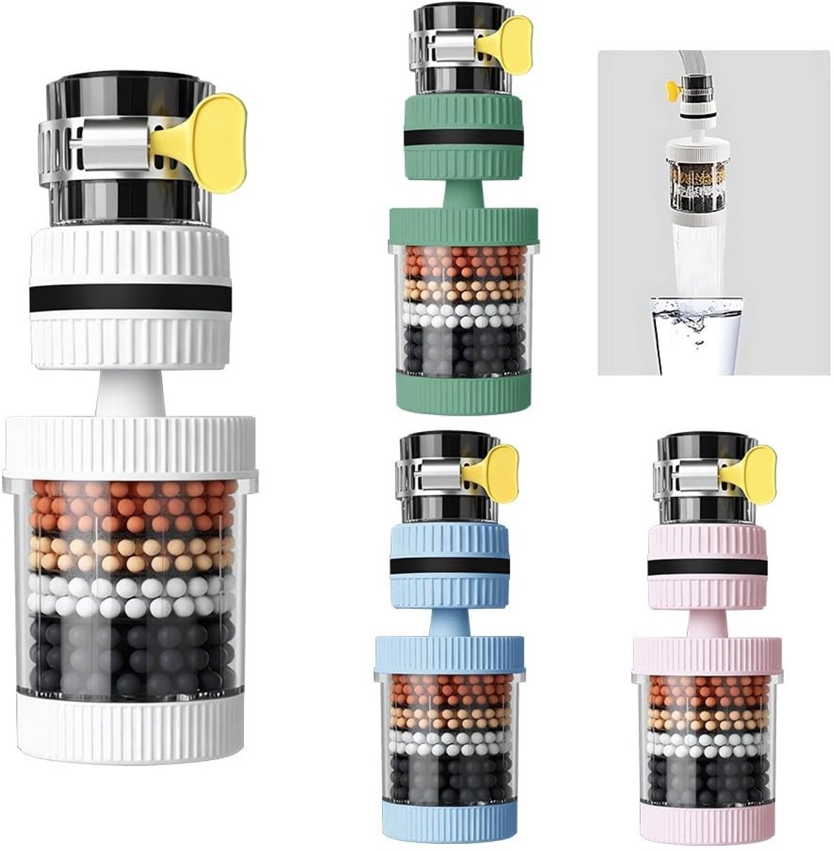 Dailygoods- Waterfilter 360° Draaibaar - Kraan Waterzuiveraar - Actieve Koolwaterfilter - Leidingwaterfilter - Zesfasig Filtersysteem - Flexibele Behuizing - Kraanfilter
