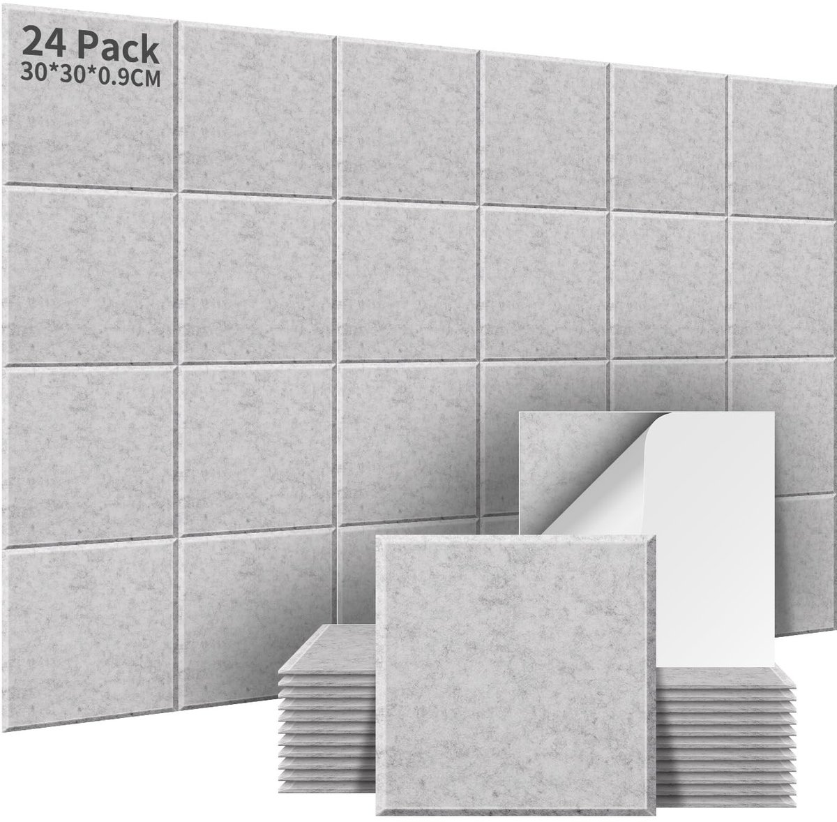Dailygoods- Akoestische Panelen Zelfklevend - 24 Stuks - Geluidsabsorberend Hoge Dichtheid - Akoestische Wanddecoratie - 30x30x0.9cm - Zilvergrijs - Geluidsisolatie