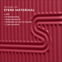 Rood, geribbeld ABS-materiaal. Krasbestendig, waterafstotend en makkelijk schoon te houden.