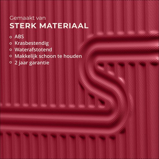 Rood, geribbeld ABS-materiaal. Krasbestendig, waterafstotend en makkelijk schoon te houden.