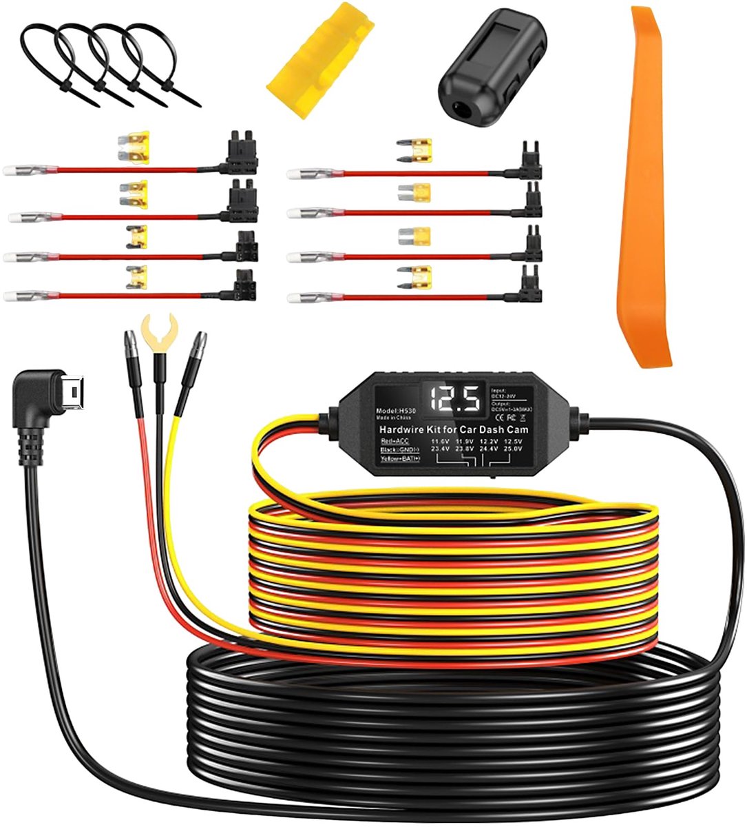 Fokelyi Dashcam Hardwire Kit - Accustroom - Constante Voeding - 12-24V Type-C - voor auto - laagspanningsbeveiliging - 24-Uurs Bewaking