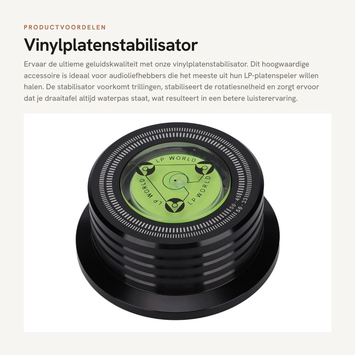 Dailygoods- Platenspeler Stabilisator - Aluminium Schijfklem - Draaitafel Gewicht - Bubble-niveau - Hoge Nauwkeurigheid - Voorkomt Trillen