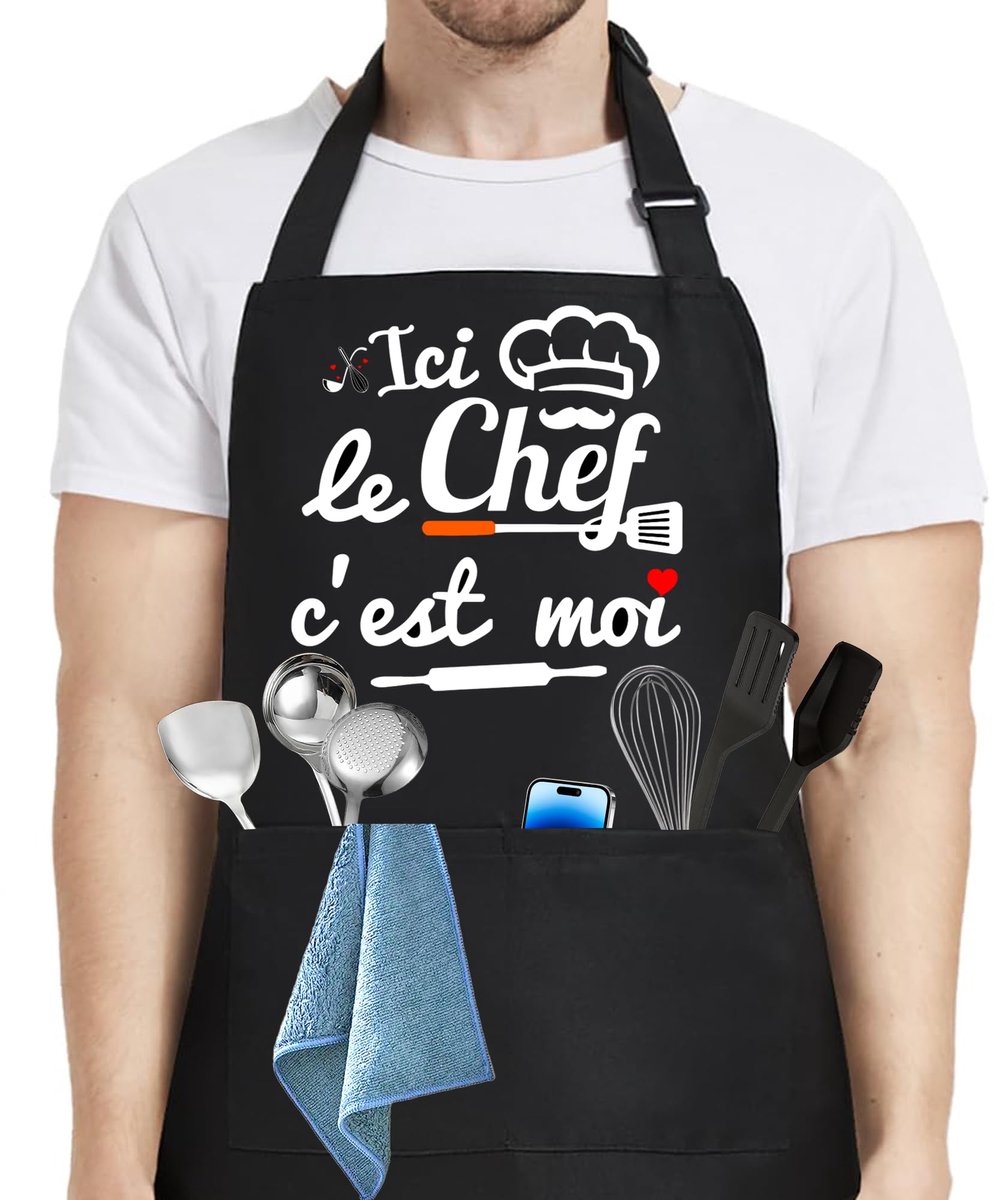 Keukenschort heren - zwart - waterdicht - personaliseerbaar voor barbecue - ShopVlot