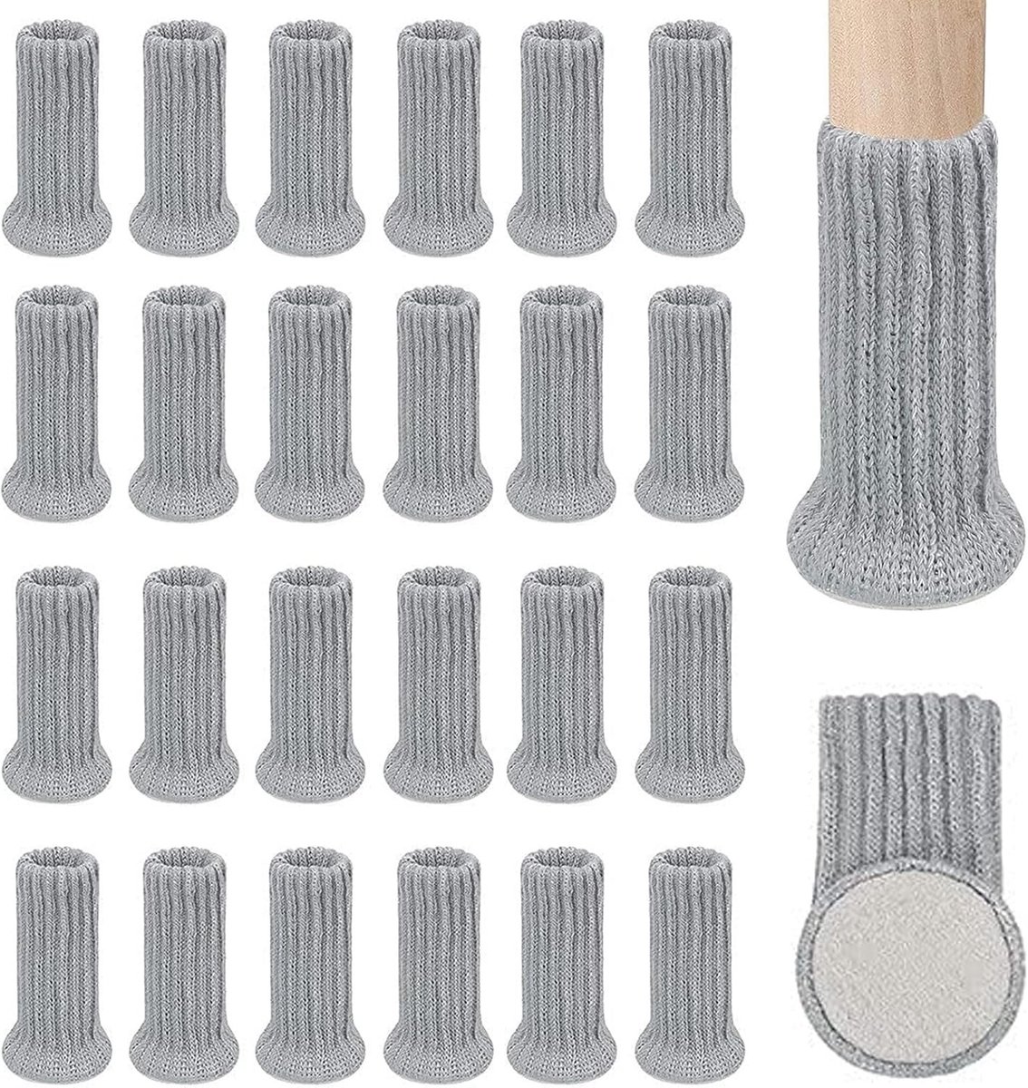 24 Stuks Antislip Meubelbeschermers voor Stoelen, Vloerbescherming, Krassen en Geluid Vermijden, Geschikt voor Tafel en Stoelen (Grijs)