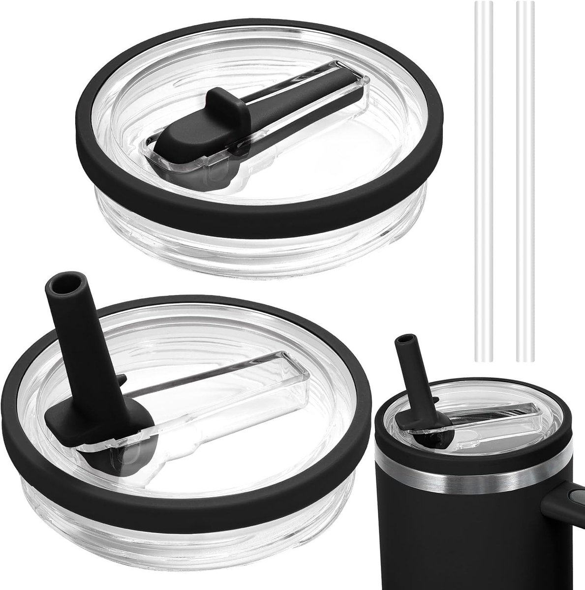 Set van 2 vervangende deksels voor 100 oz bekers met 2 transparante rietjes, herbruikbaar, lekvrij en stofdicht, ideaal voor outdoor gebruik en feestjes