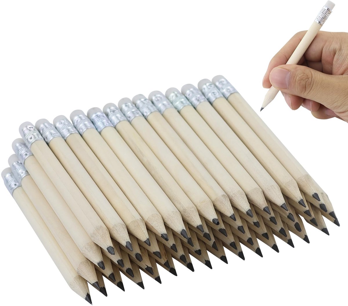 Mini-golfpotloden 10 cm - losse houtpotloden met gum - perfect voor kleuters en peuters - ideaal voor school en thuis - ShopVlot
