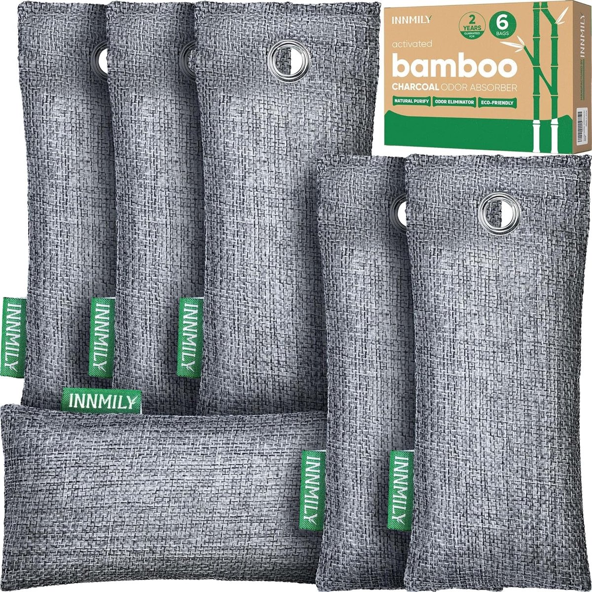 Bamboe Houtskool Luchtzuiveringszakken, Set van 6 Natuurlijke Geurverwijderaars voor Schoenen, Deodorizer en Vochtabsorberende Oplossing voor Frisse Voetwear