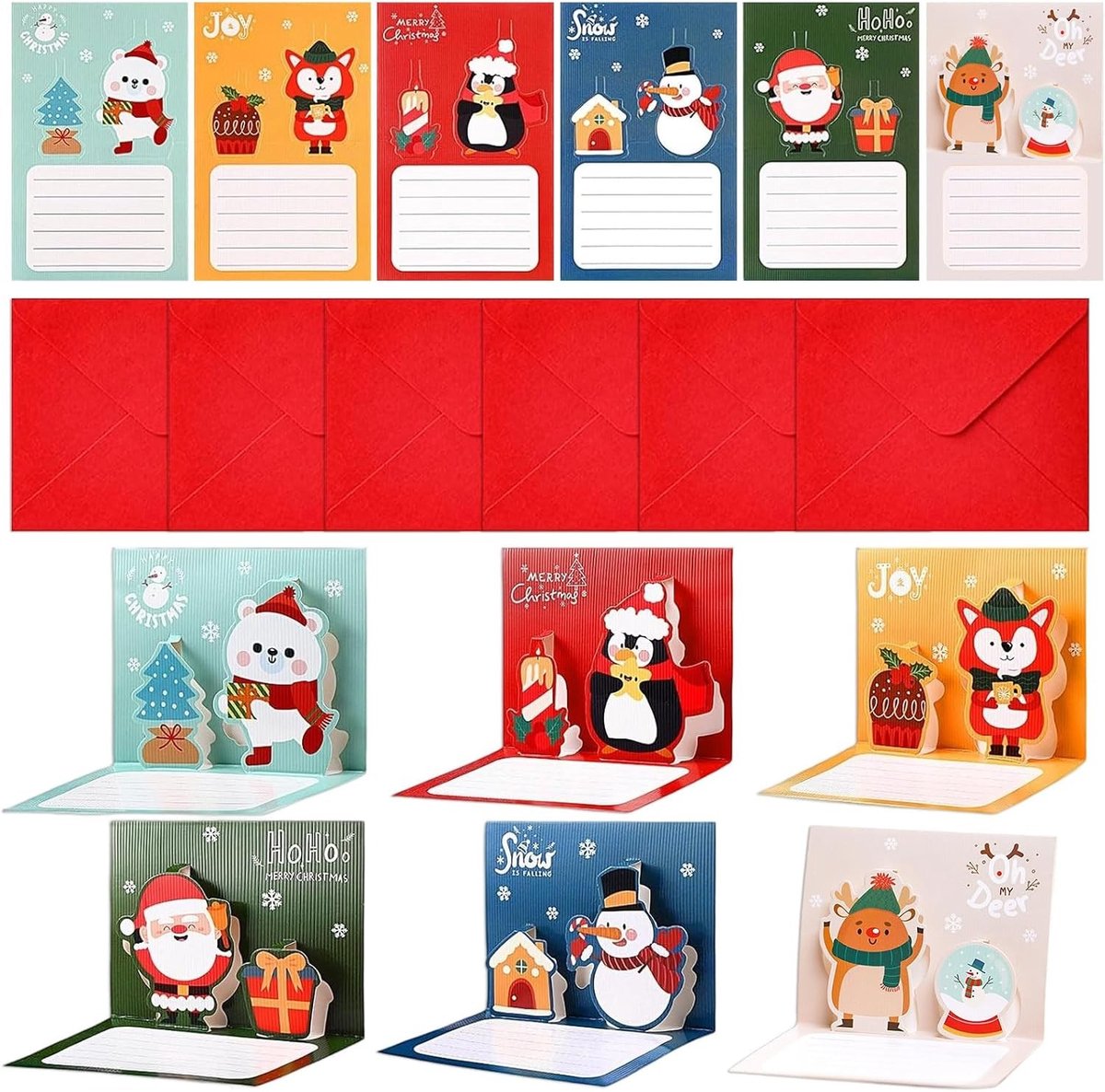 3D Pop-up Kerstkaarten Set - Multicolor - 6 Stuks - Duurzaam en Milieuvriendelijk - Voor Kerstgroeten en Decoraties