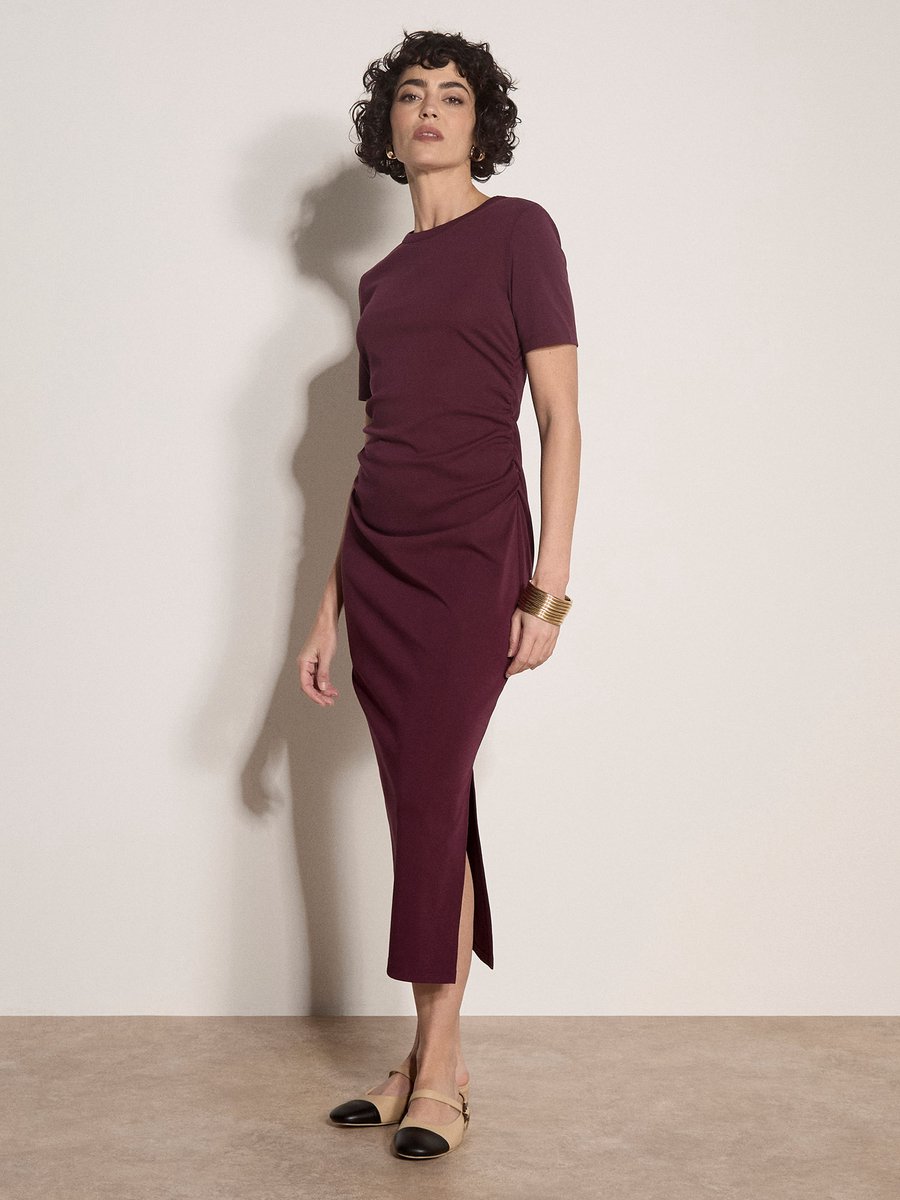 Katoenen T-shirt-maxi-jurk met ruches