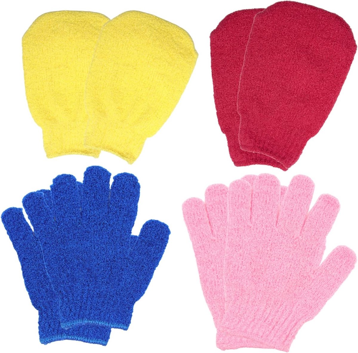 Exfoliërende Handschoenen voor het Lichaam - 4 Paar in 2 Stijlen en Kleuren - Ideaal voor Douche en Peeling