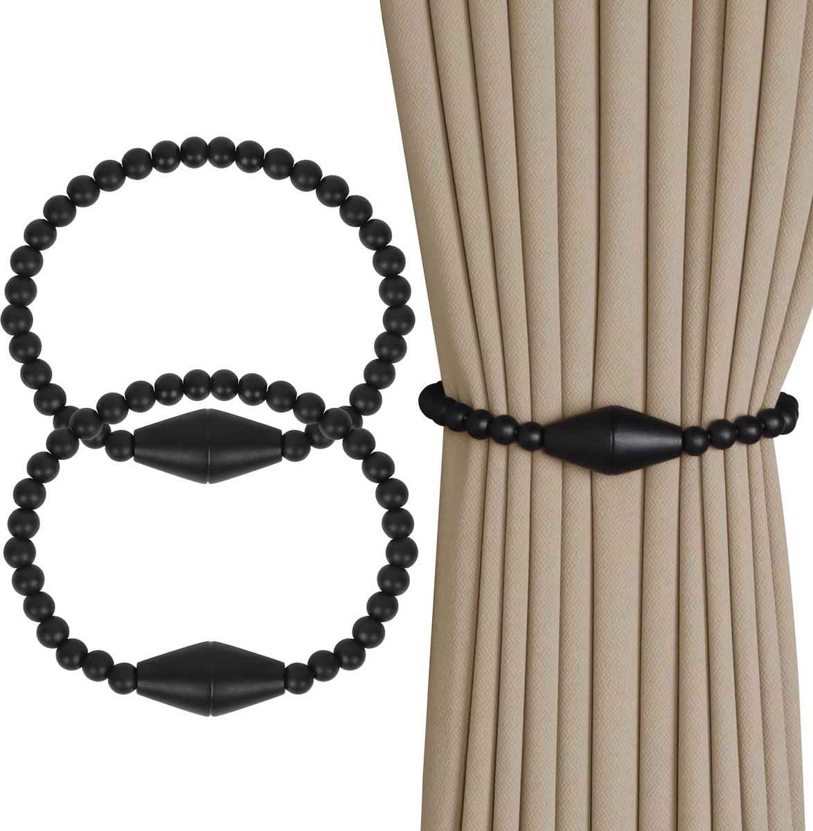 Gordijnbinders 2 stuks - Houten kegel - Magnetisch - Voor boho gordijnen - ShopVlot