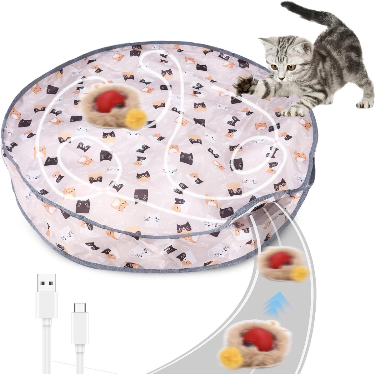 Kattenspeelgoedbal interactief automatisch - met speelmat - stimuleert beweging - ideaal voor actieve katten - ShopVlot