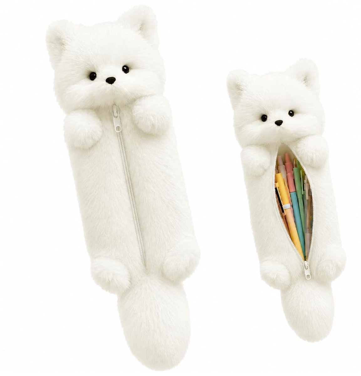 Etui compact - pluche vossenmotief - stevige ritssluiting - ideaal voor schoolspullen - ShopVlot