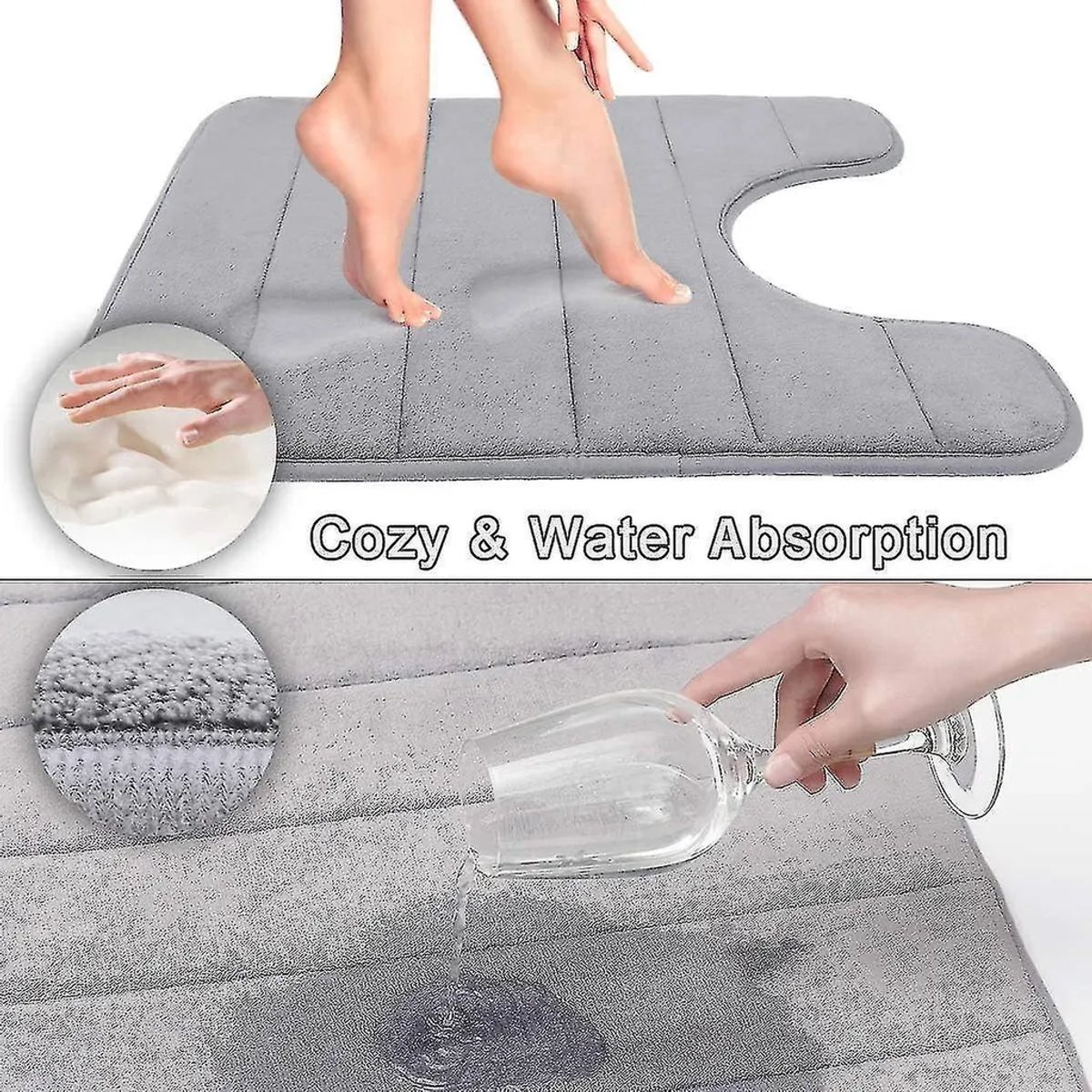 De U-vormige toiletbrilhoes, gemaakt van traagschuim, past zich aan de contouren van het toilet aan, is zacht en comfortabel, superabsorberend, antislip en heeft een verdikt ontwerp.