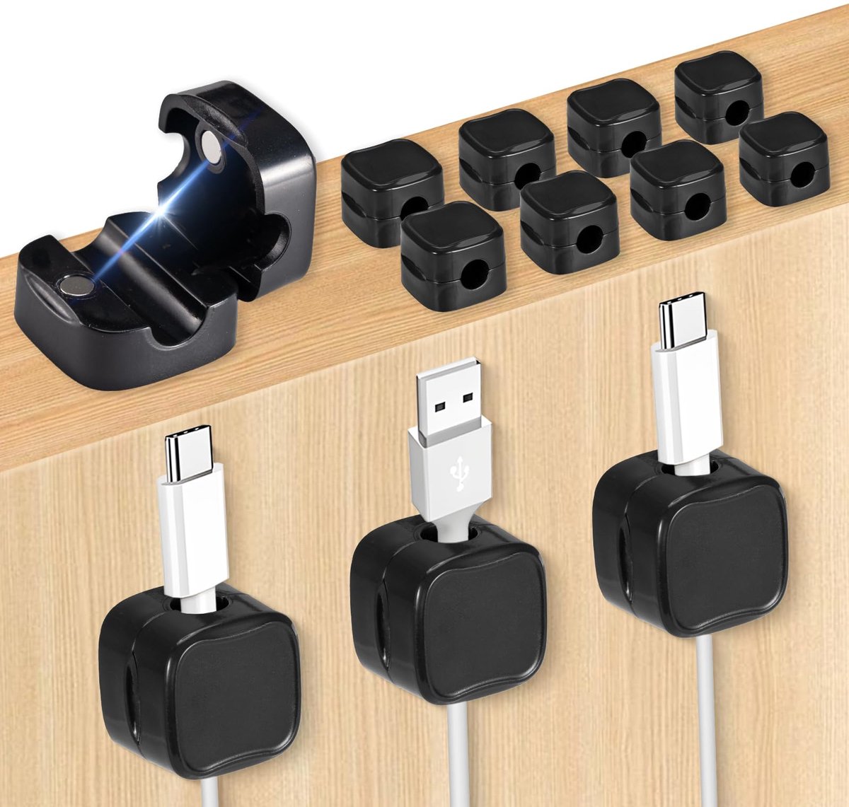 magnetische kabelhouders 12 stuks - zelfklevend - kabelorganizer - voor op bureau - ShopVlot