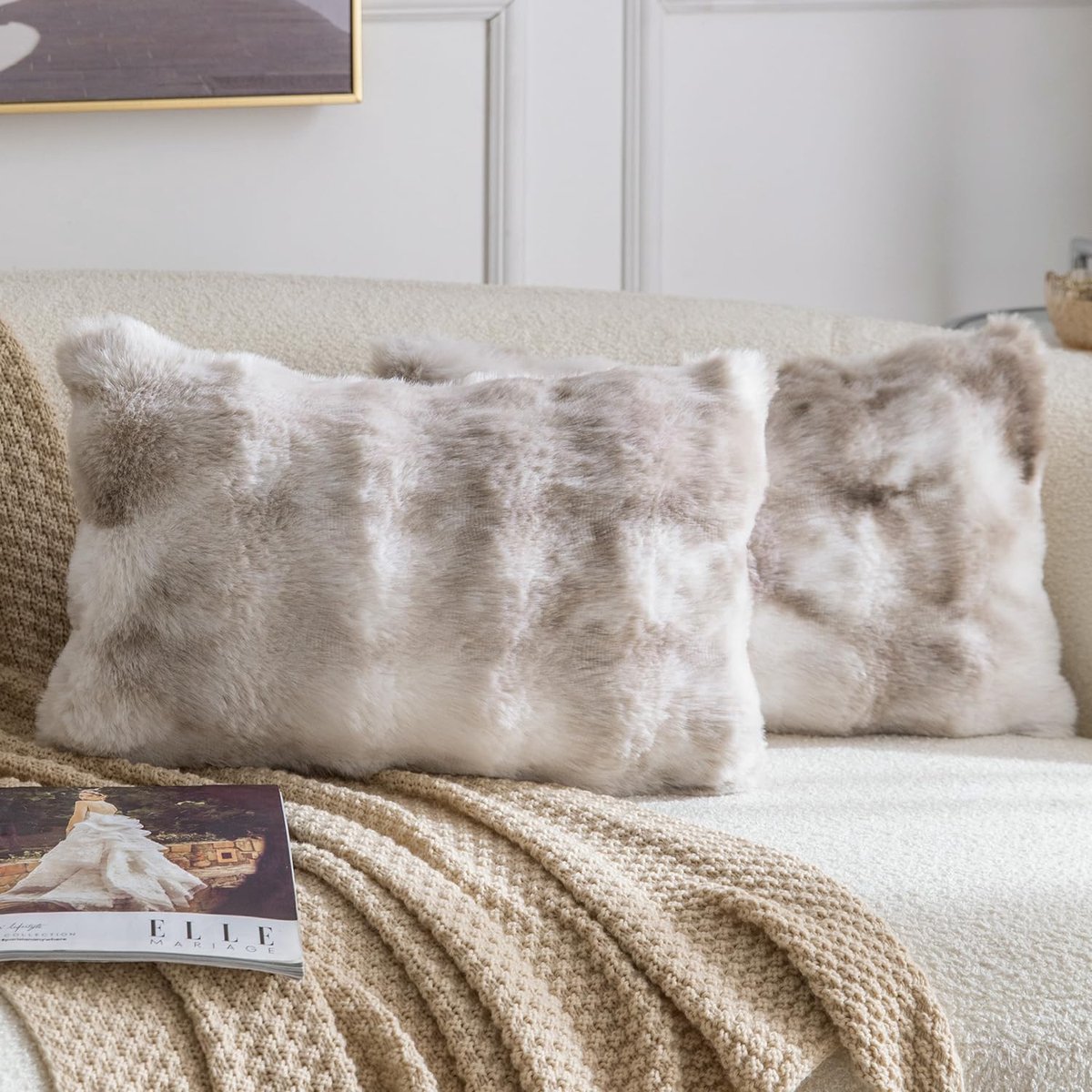 Kussenslopen 30x50 cm - Dikke pluche faux wol - Haverkleur grijs - Zacht en decoratief - ShopVlot