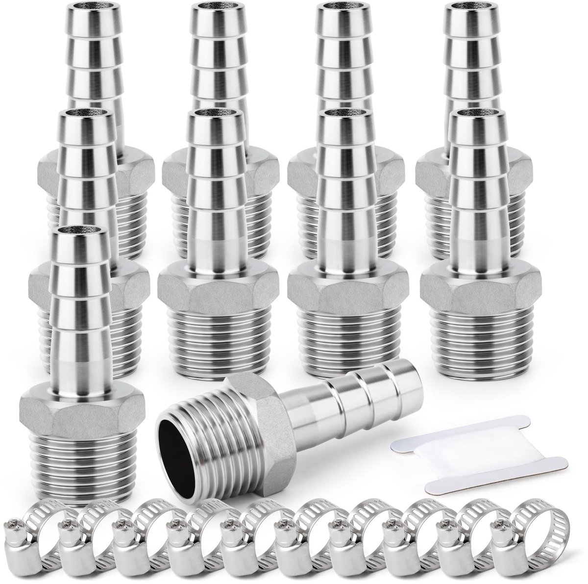 Slangtule koppelingen 10 stuks - 304 roestvrijstaal - 6 mm naar 1/4" BSP buitendraad - ideale industriële knelkoppeling - ShopVlot