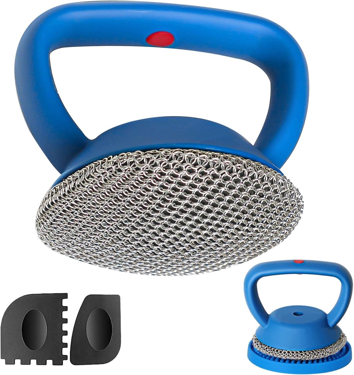Effectieve reiniger voor gietijzeren pannen met 2 grill schrapers en 1 mat, vaatwasserbestendig en duurzaam