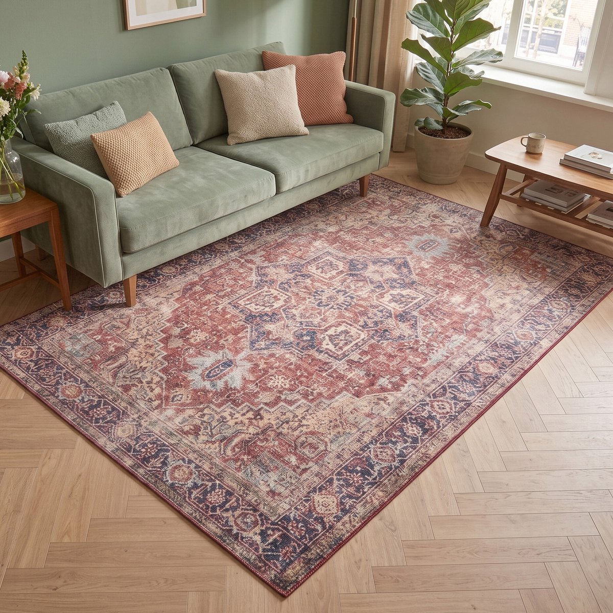 Fraai Vintage vloerkleed - Lugan Rood - 200x290cm