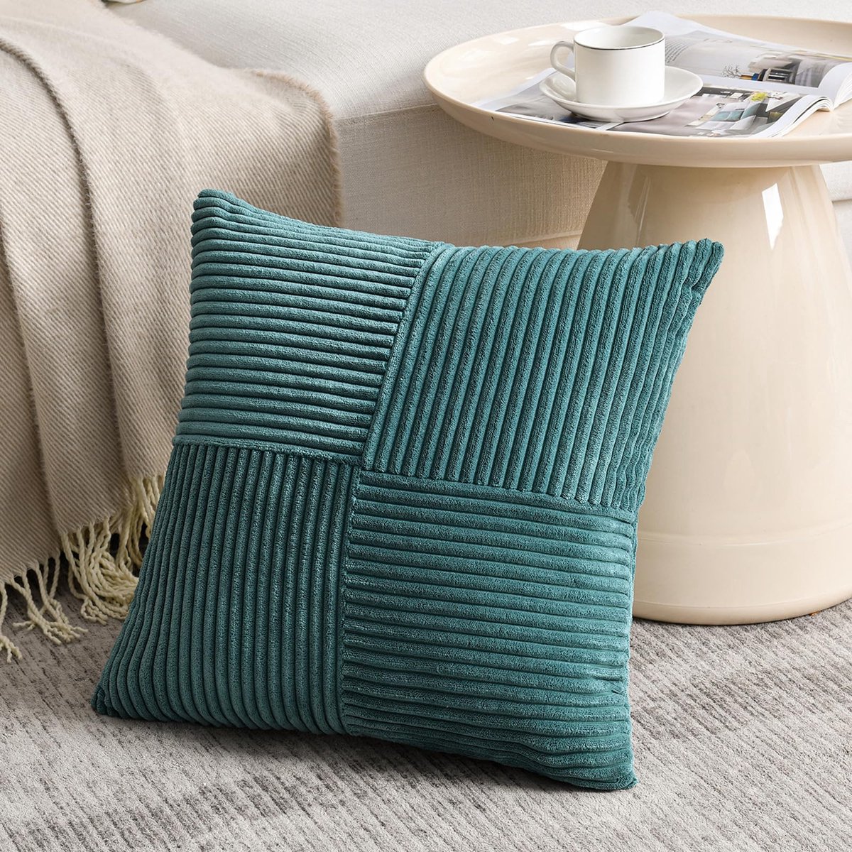 Kussensloop 35 x 35 cm - Blauwgroen Corduroy - Zacht en Stijlvol - Perfect voor Sierkussen - ShopVlot