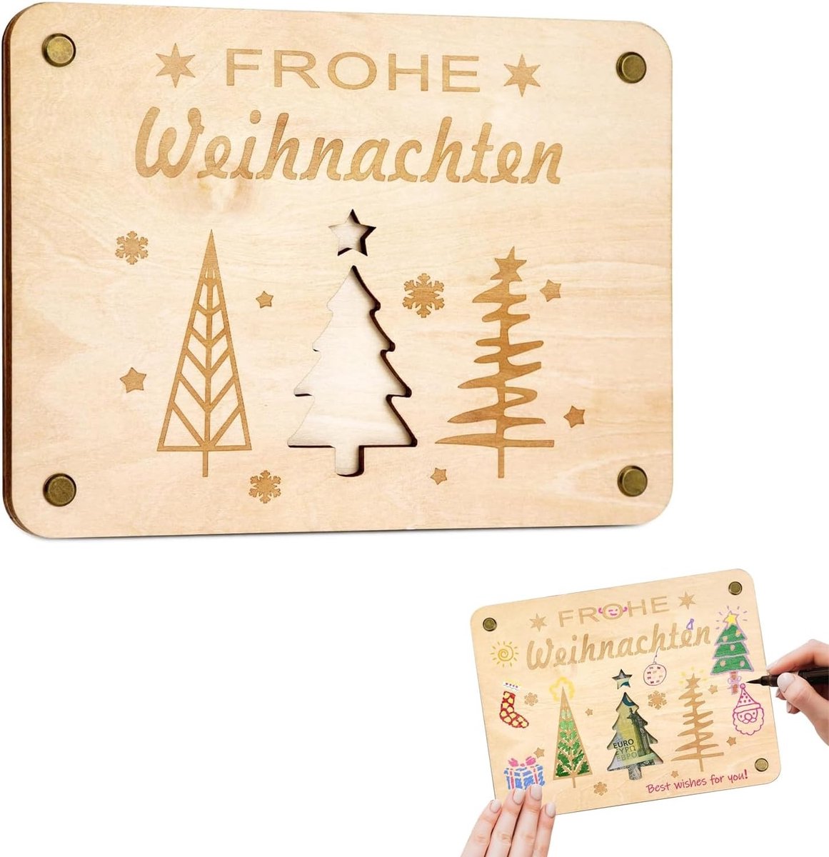 Kerst Geldkistje - Hout - 20 x 15 cm - Met Lasergravure - Voor Feestelijke Gifting