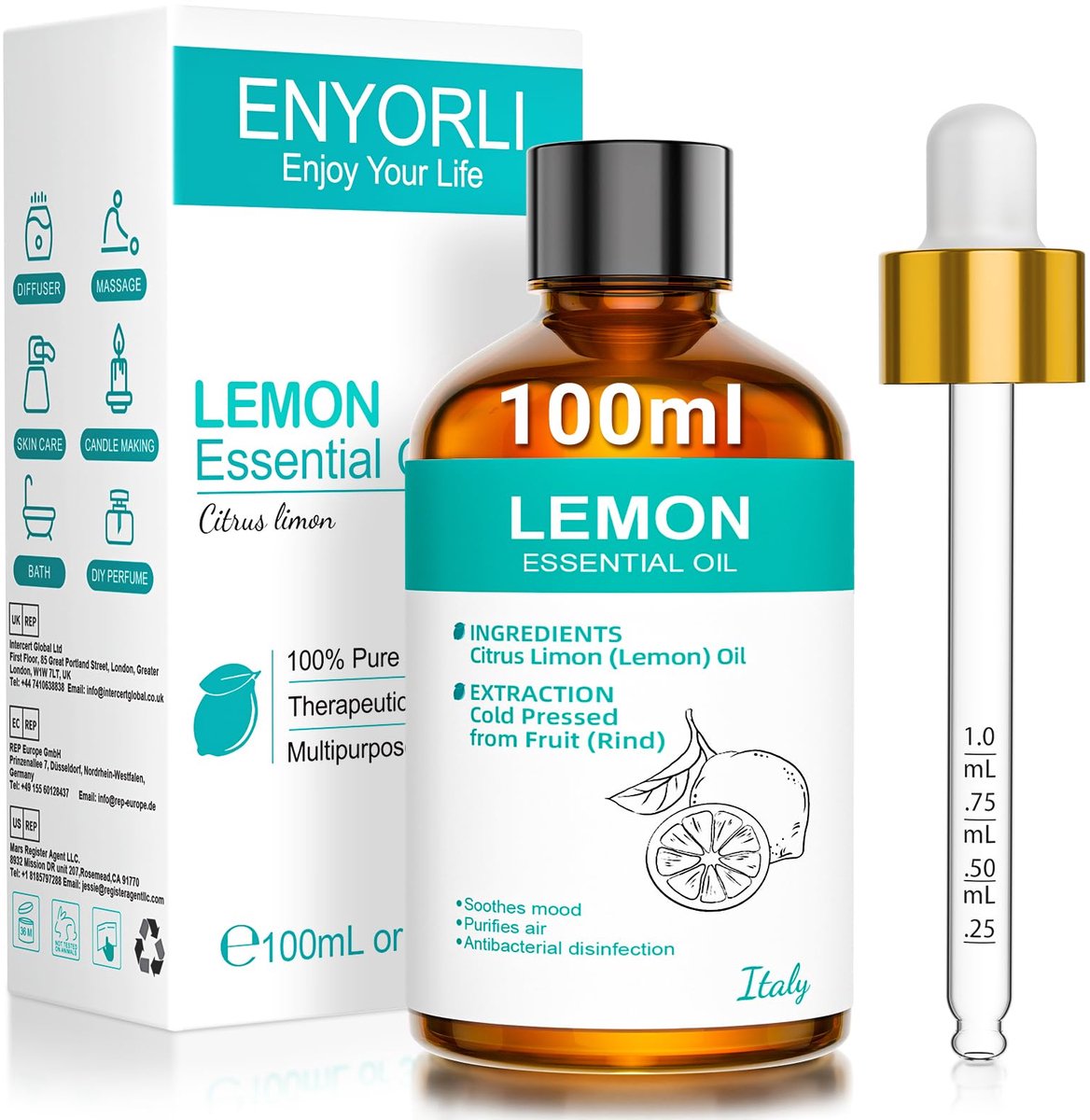 Citroenetherische olie 100ml - Natuurlijke citrusparfum - Aromatherapie voor luchtverfrissing - ShopVlot