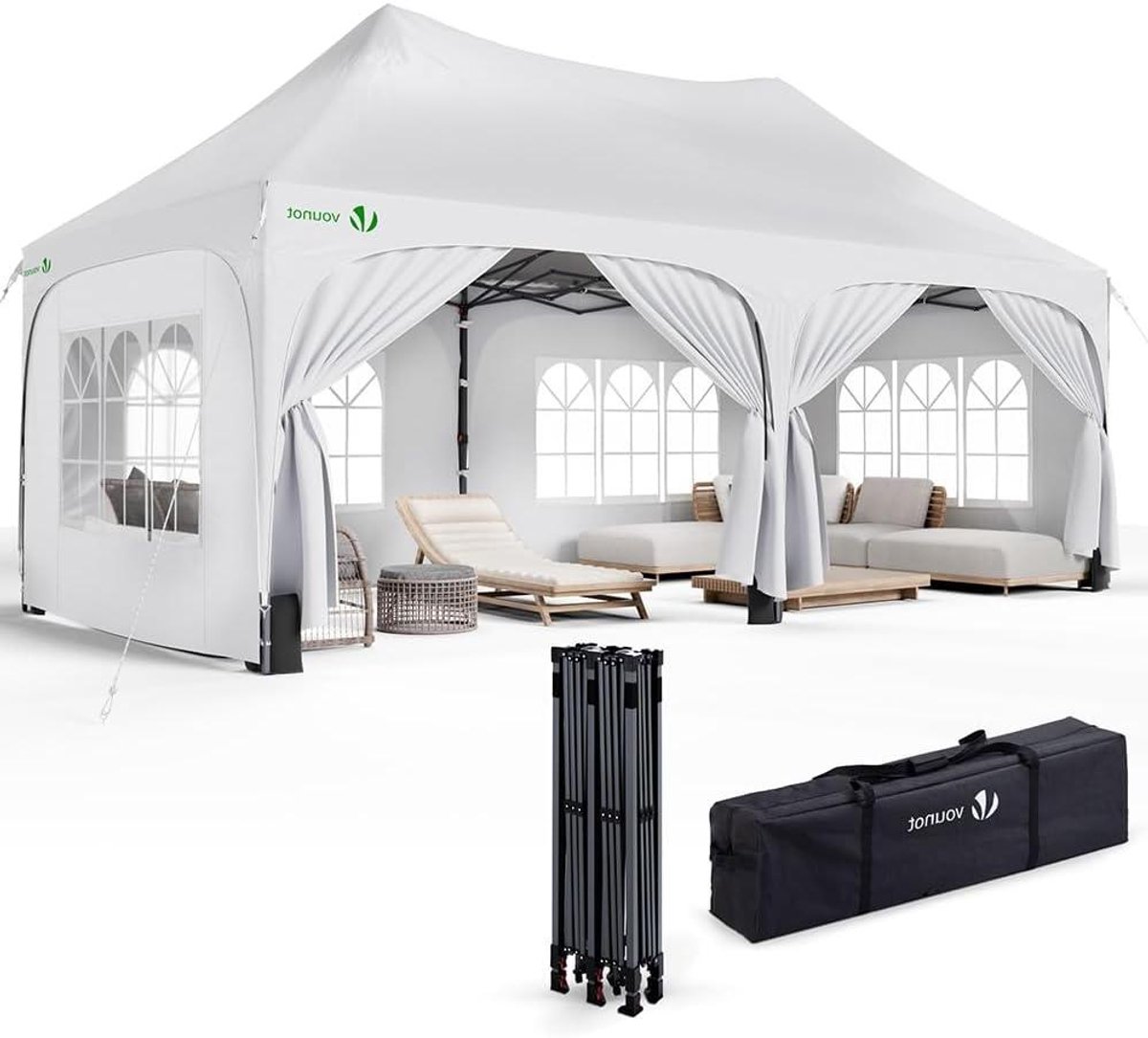 Vouwtent met zijwanden - Partytent Gazebo - Feestelijke buitenactiviteiten - Waterdicht UV-bestendig - 3 x 6 meter - Wit