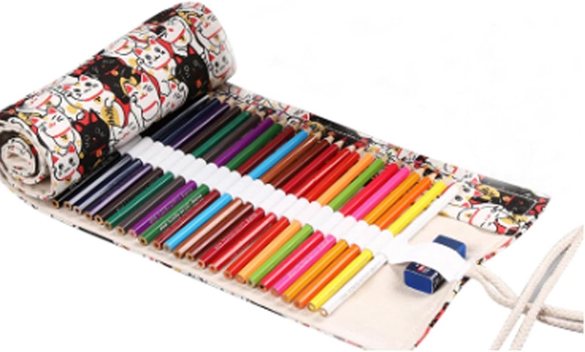 Handgemaakte Canvas Pencil Roll met 48 Slots voor Kleurpotloden, Perfect voor Volwassenen en Studenten, Ideaal voor Organisatie en Creativiteit