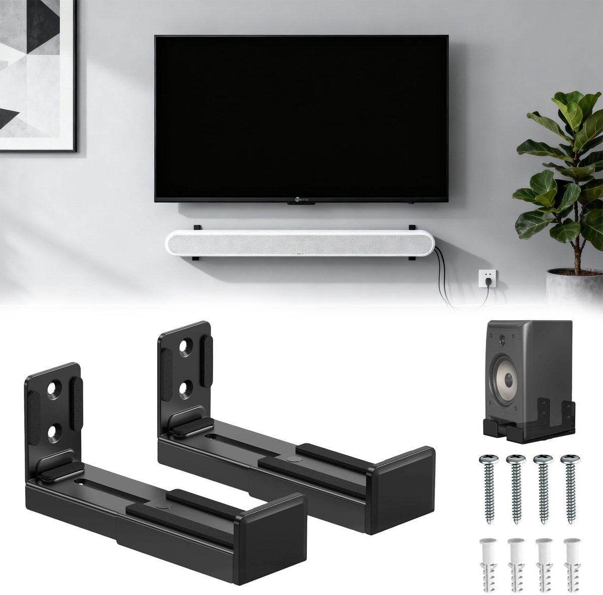 Soundbar muurbeugel - universele montage - verstelbare diepte 9-15,4 cm - houdt tot 15 kg - ShopVlot