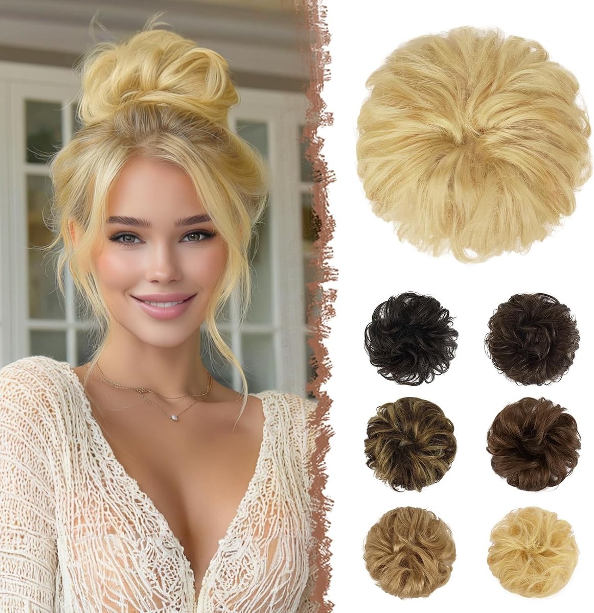 Natuurlijke Donut Haarstuk voor Vrouwen - 100% Menselijk Krullend en Golvend Haar, Perfect voor Updo's en Ponytails, Lichtblond