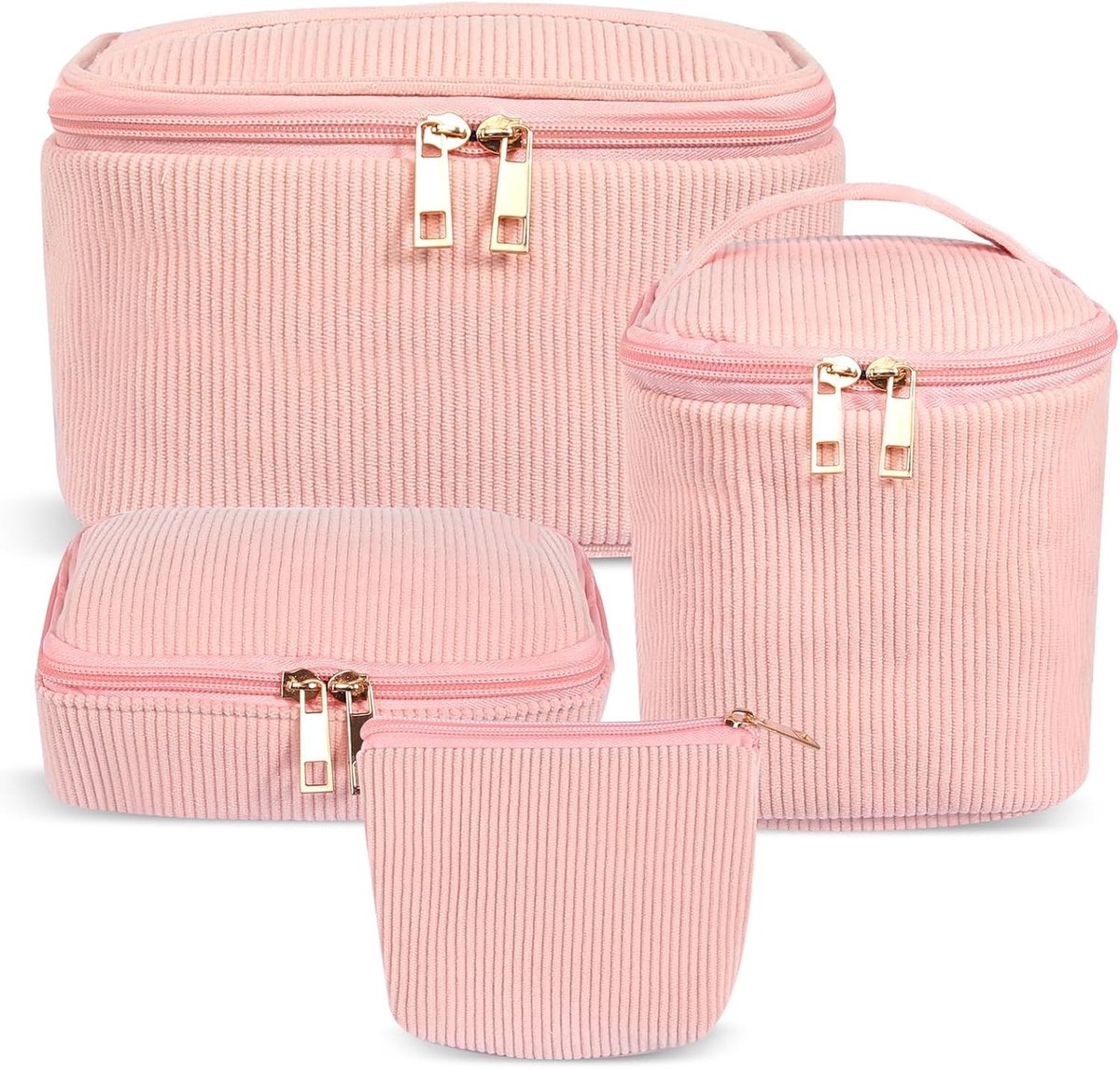 Set van 4 Make-up Tassen, Roze Toilettas voor Vrouwen, Draagbare Cosmetica Organizer voor Reizen en Dagelijks Gebruik, Grote en Kleine Beauty Cases