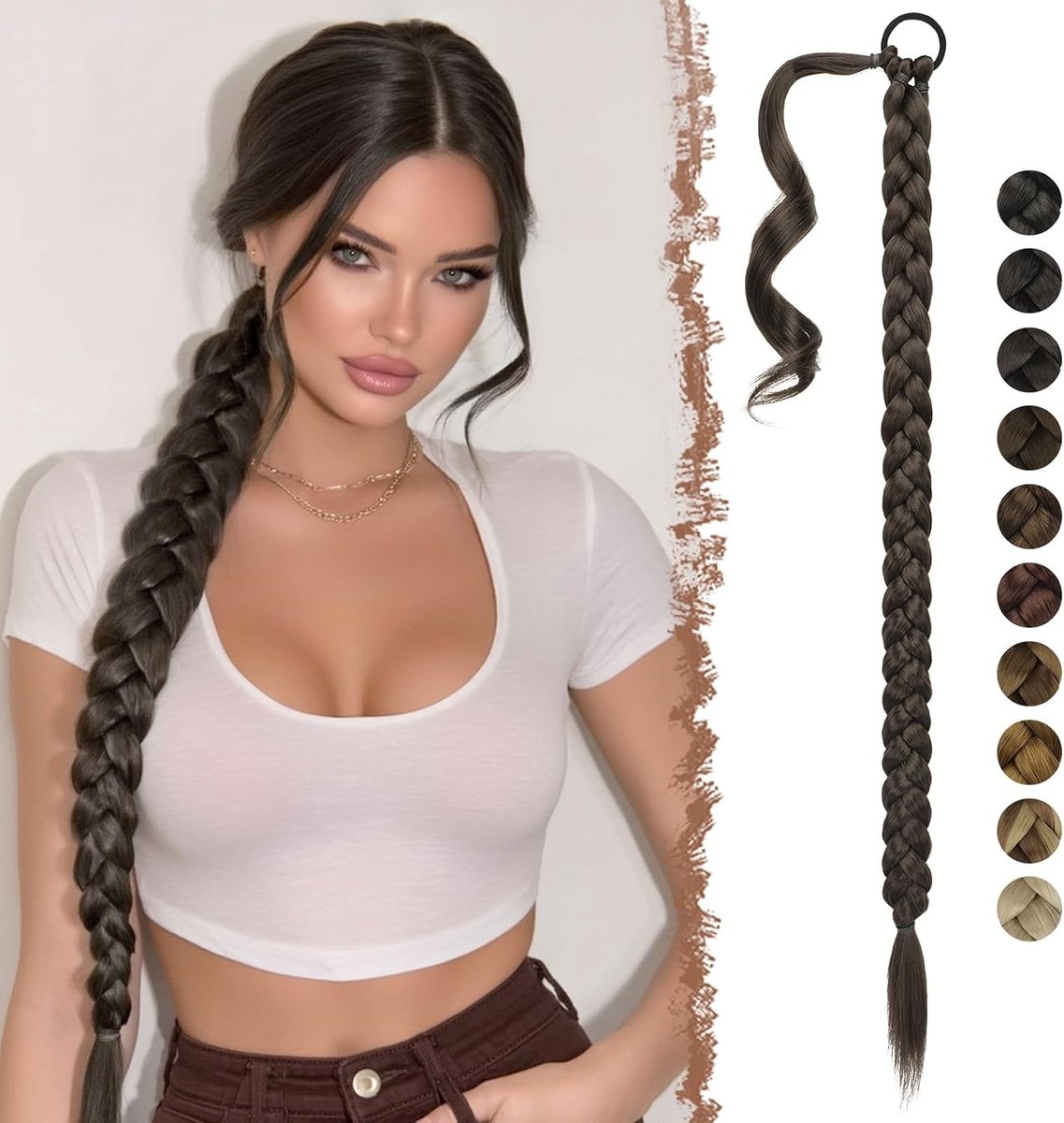 Langdurige Donkerbruine Ponytail Extensions van 85 cm - Synthetische Haarstuk voor Vrouwen, Perfect voor Vlechten en Stijlen