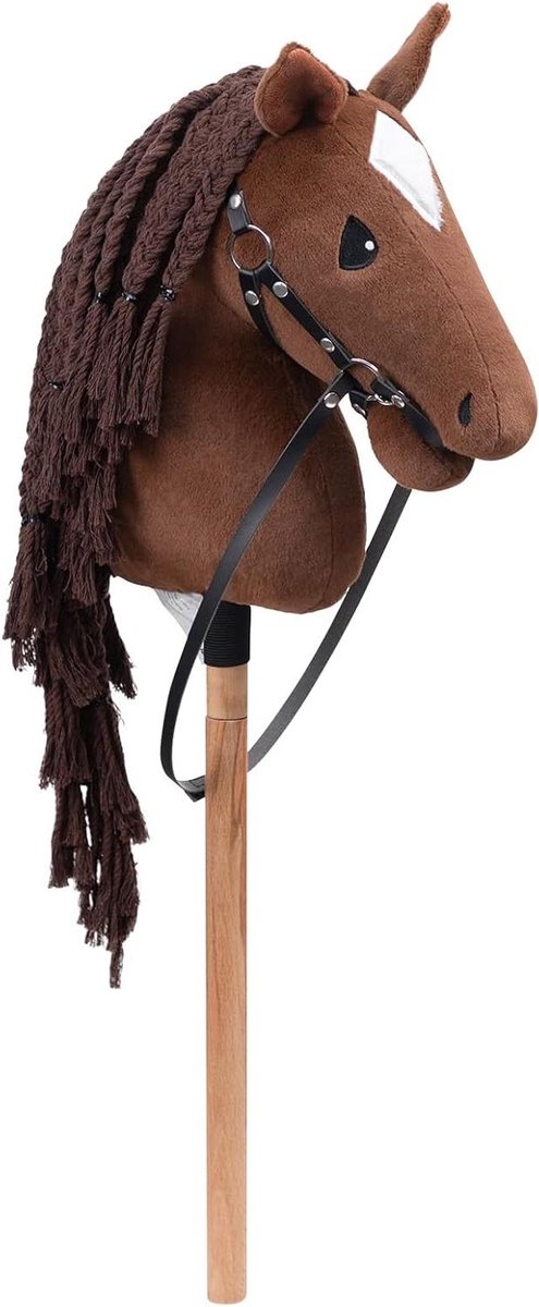 Stokpaard - Hobby paard - Paardrijden oefenen - Met halsband - 70 cm - Donkerbruin