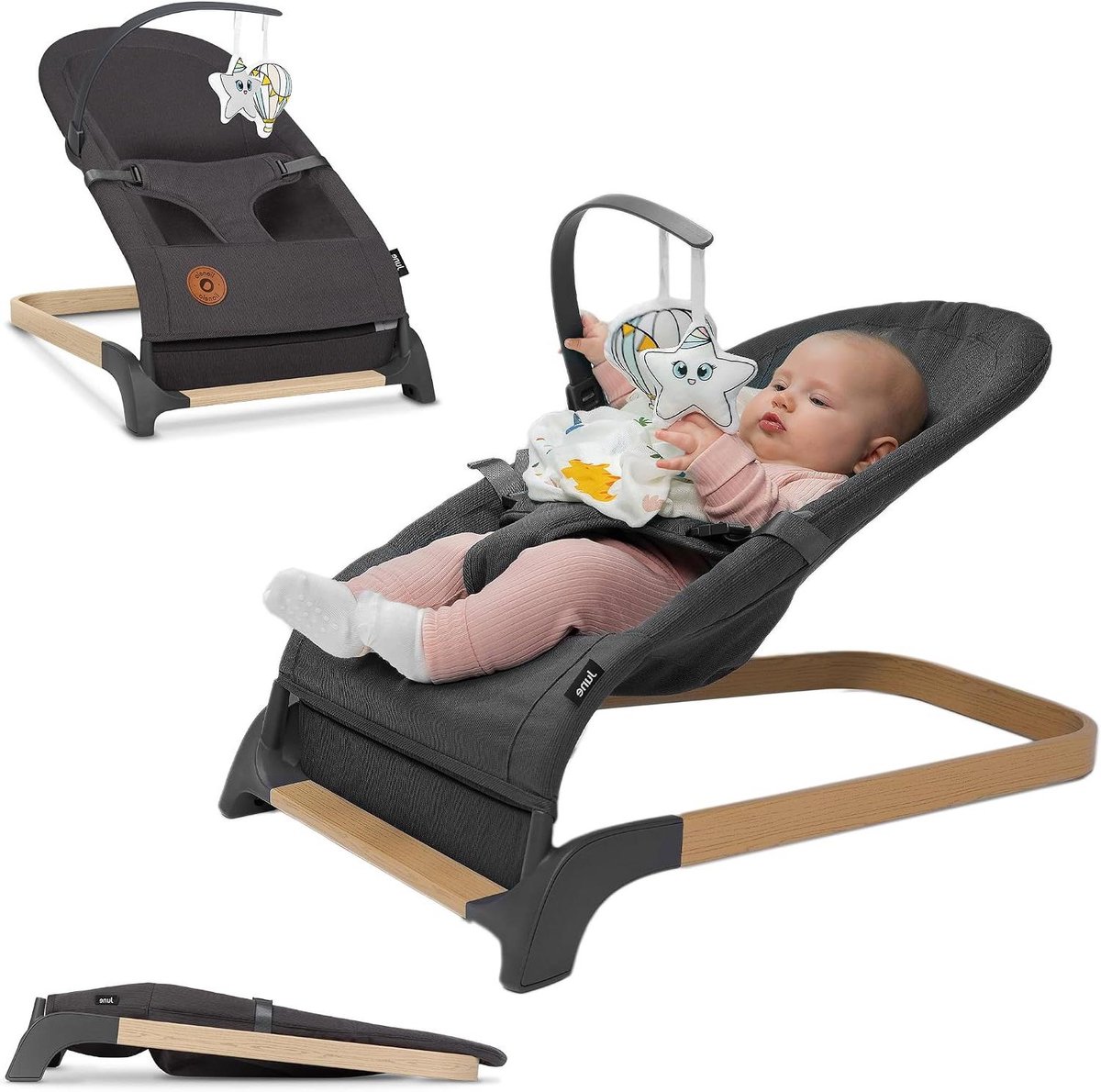 Baby Wipstoel - Schommelstoel Kinderen - Ontspanning Baby - Natuurlijke Schommelbeweging - Tot 9kg - Grijs